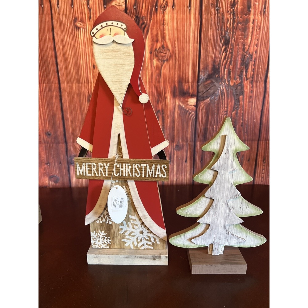 CHRISTMAS HOLIDAY TABLE DECOR CENTERPIECE Santa And Tree Decor Merry Christmas